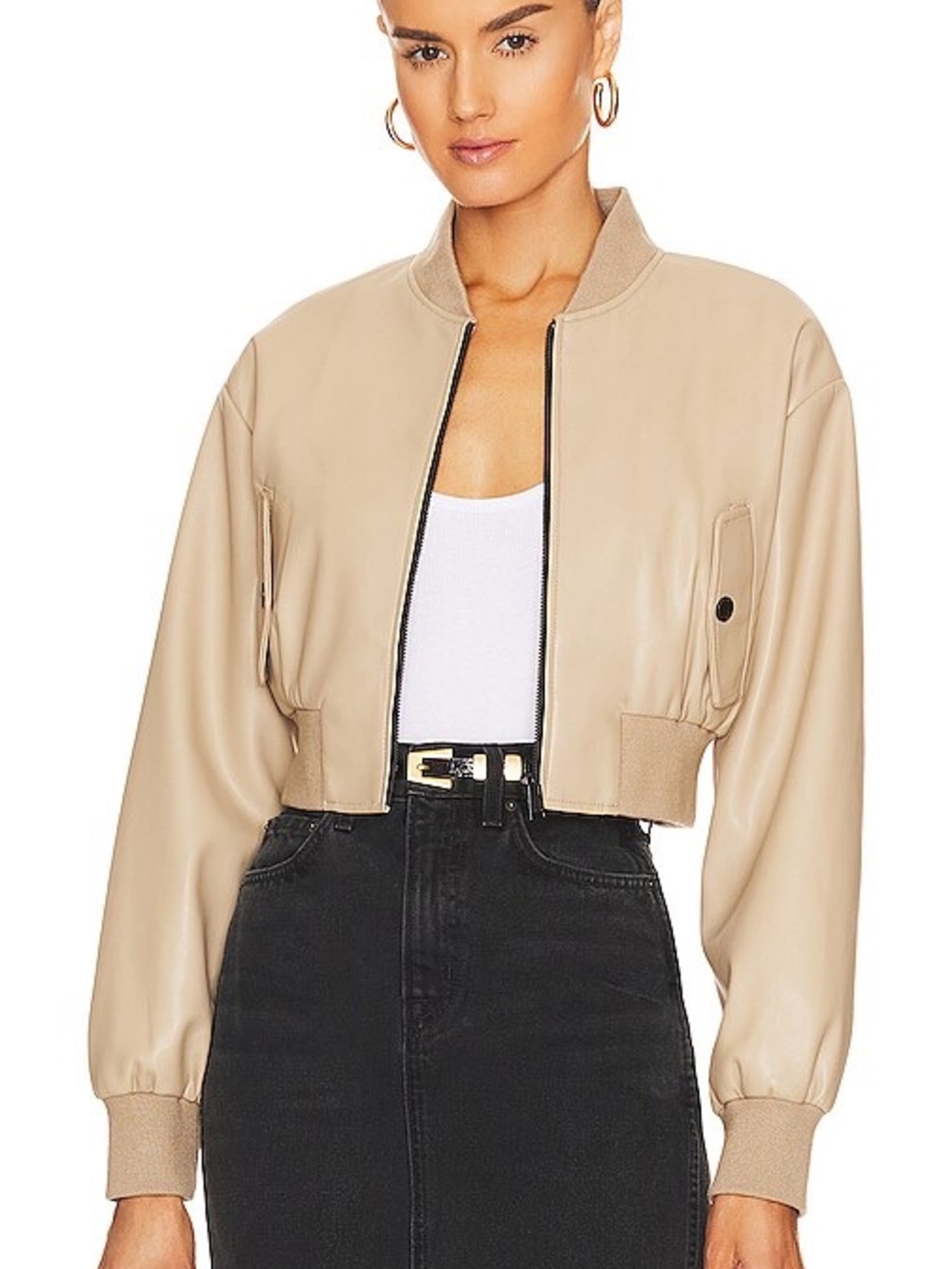 Lamarque Cropped Beige Bomber Jacket